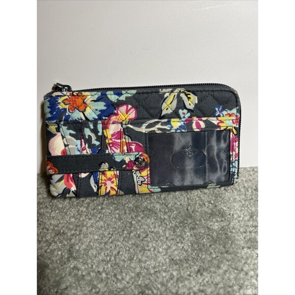 Vera Bradley Zip ID Case Pouch Wallet Floral Tropical Print Blue Bright Florals - Picture 3 of 10